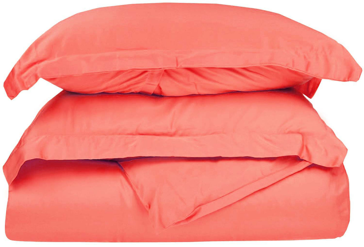 300 Thread Count Solid or Floral Cotton All-Season Duvet Cover Set - Coral