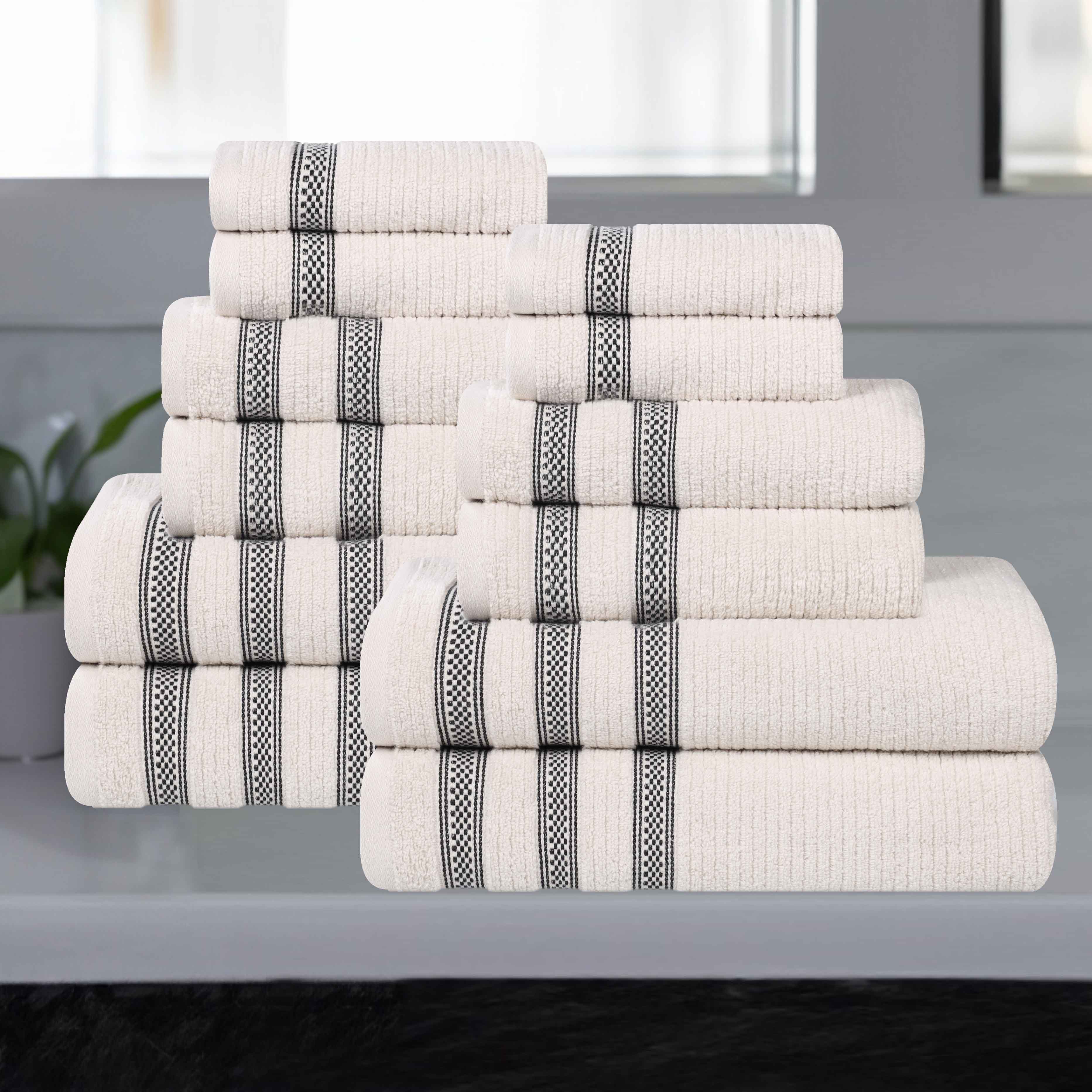 Brea Zero Twist Cotton Ribbed Geometric Border 12 Piece Towel Set - Towel Set by Superior Brand