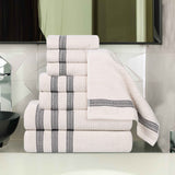 Brea Zero Twist Cotton Ribbed Geometric Border 8 Piece Towel Set - Towel Set by Superior Brand