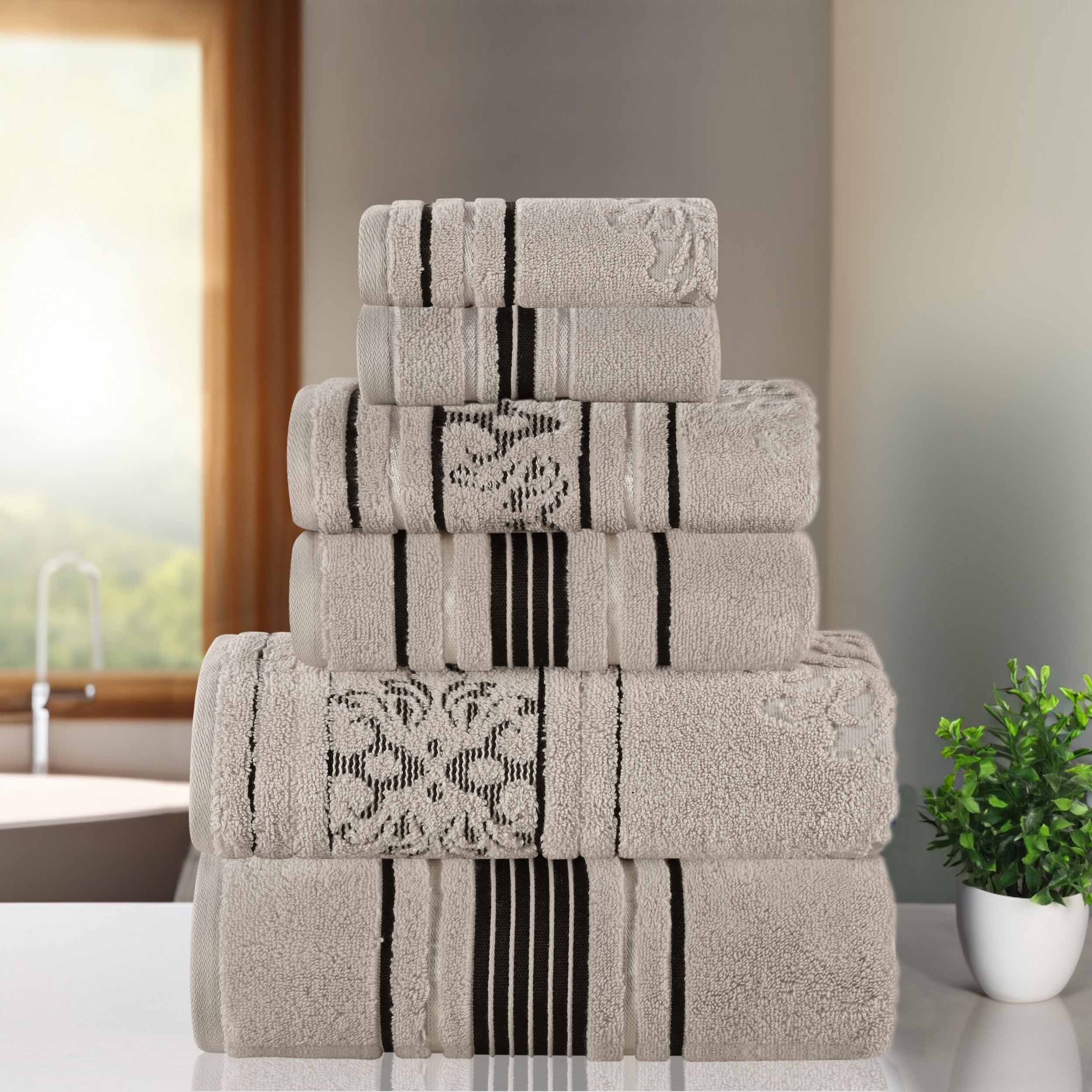 Sadie Zero Twist Cotton Solid and Jacquard Floral 6 Piece Towel Set - Towel Set by Superior Brand