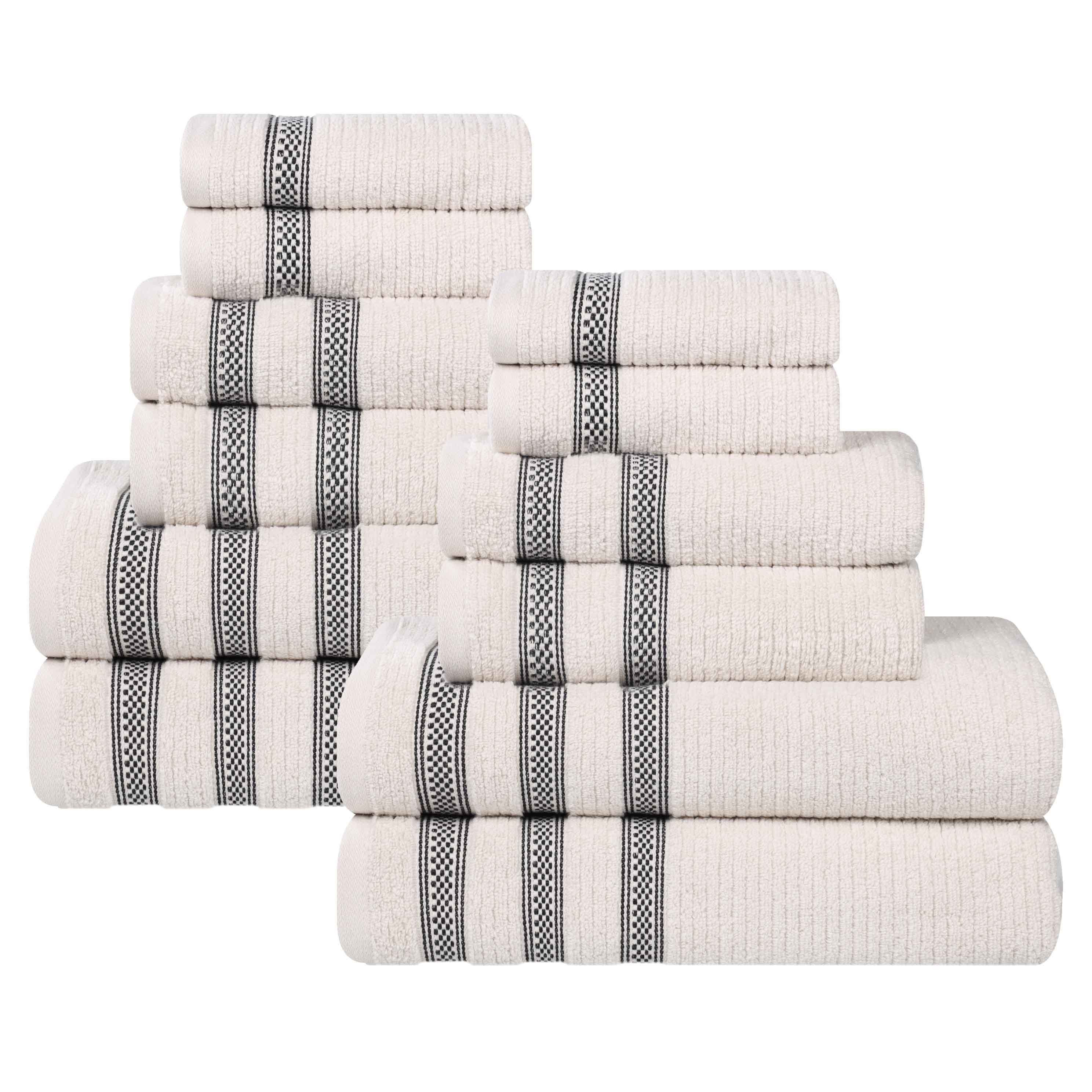 Brea Zero Twist Cotton Ribbed Geometric Border 12 Piece Towel Set - Towel Set by Superior Brand