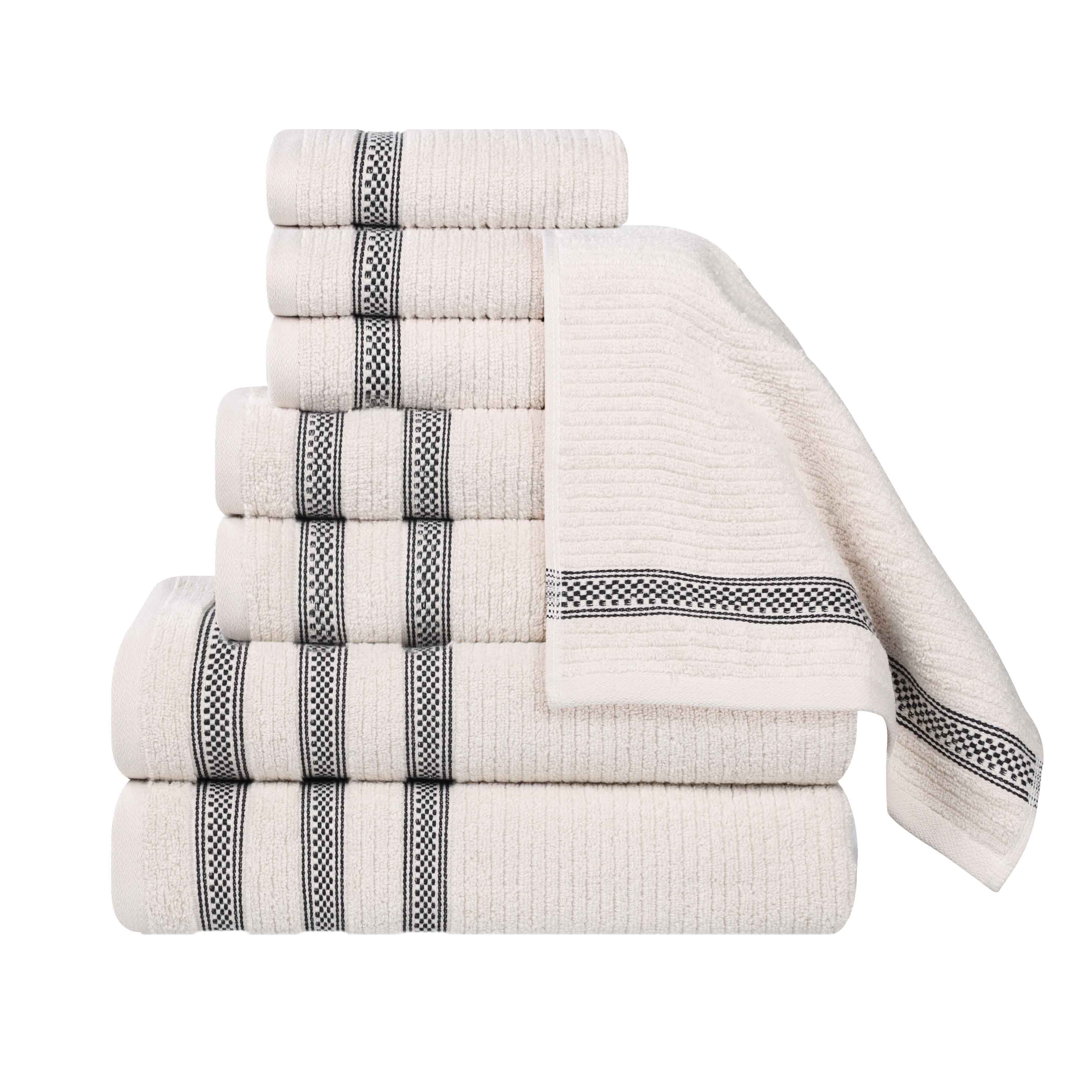 Brea Zero Twist Cotton Ribbed Geometric Border 8 Piece Towel Set - Towel Set by Superior Brand