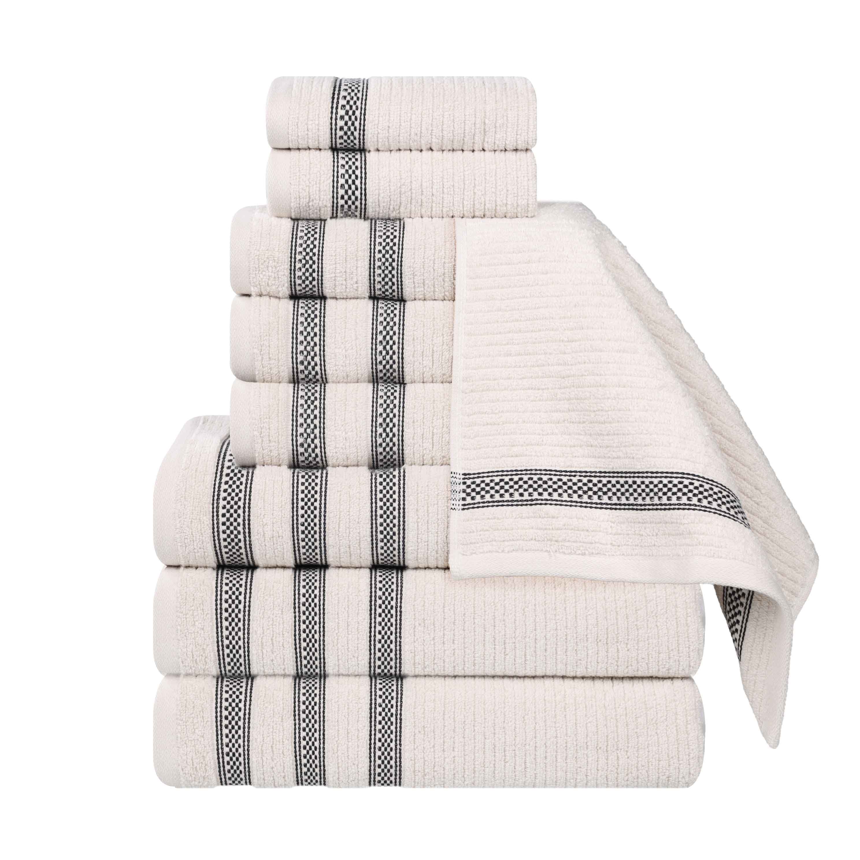 Brea Zero Twist Cotton Ribbed Geometric Border 9 Piece Towel Set - Towel Set by Superior Brand