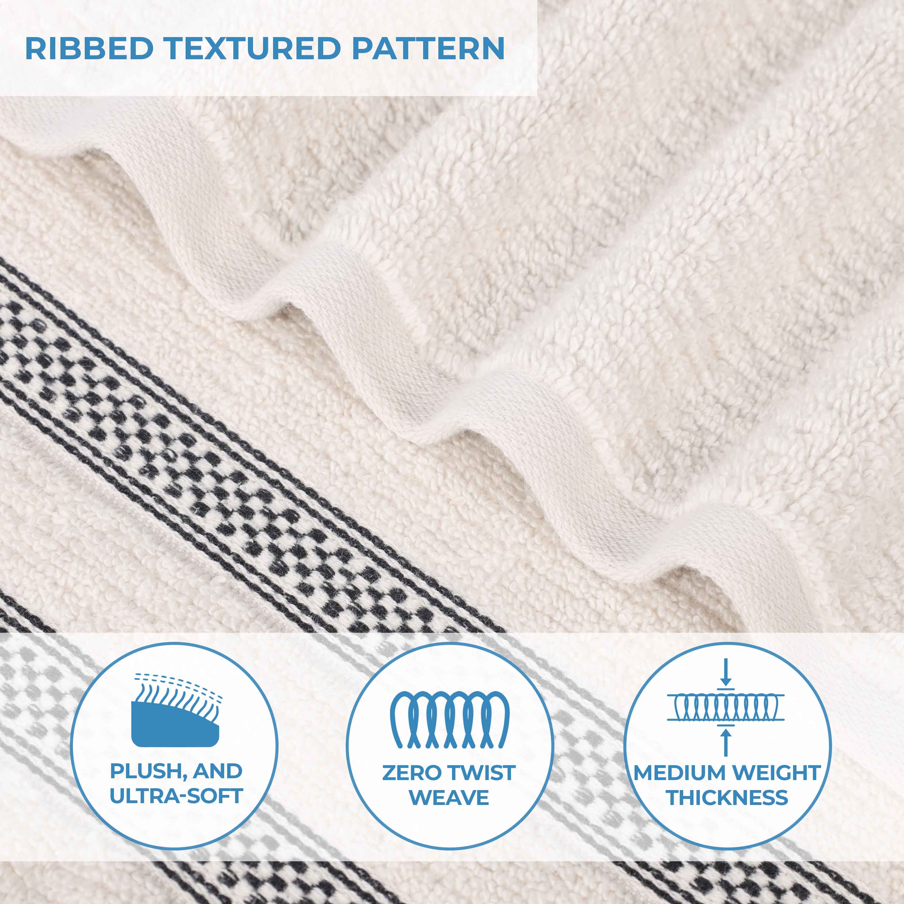 Brea Zero Twist Cotton Ribbed Geometric Border 12 Piece Towel Set - Towel Set by Superior Brand