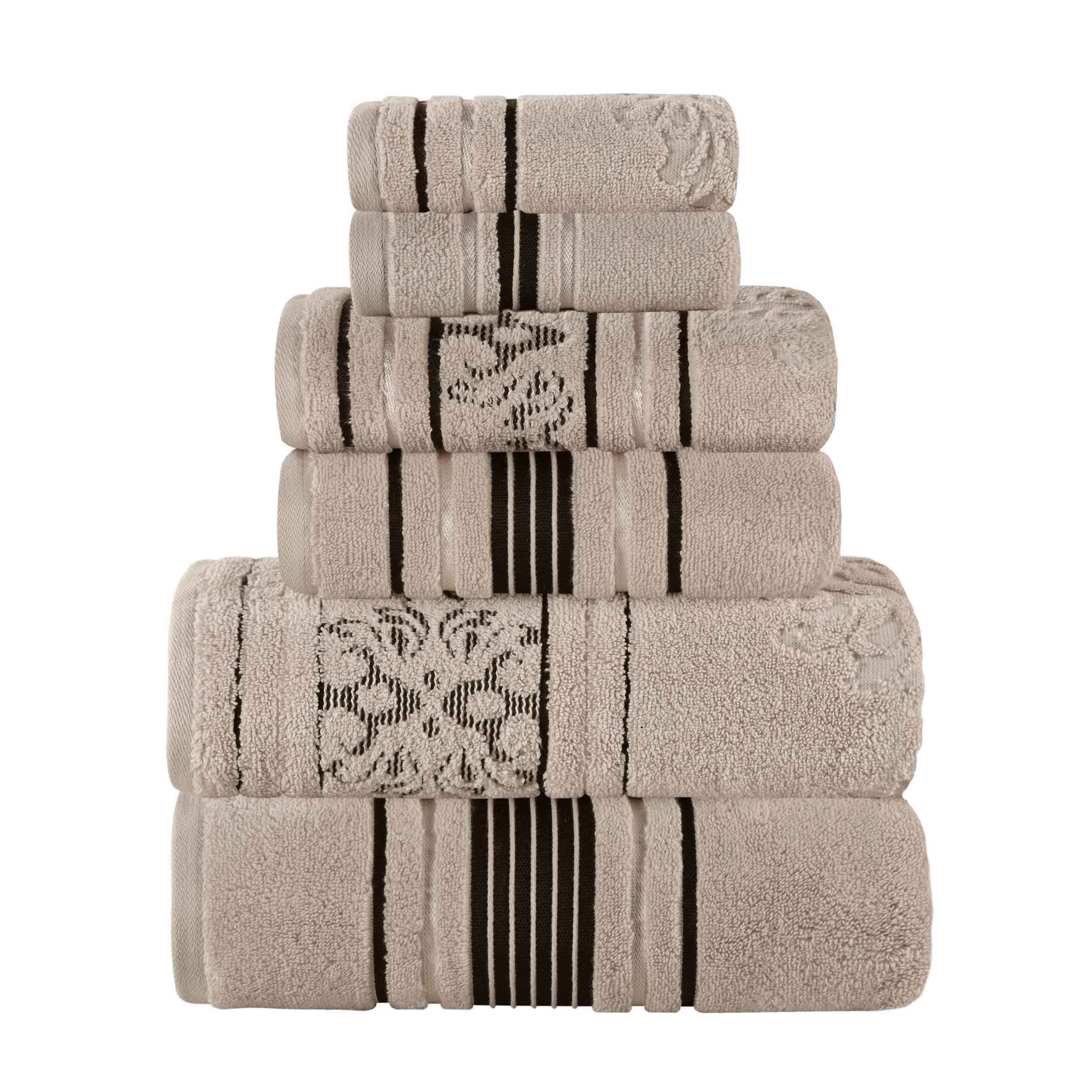 Sadie Zero Twist Cotton Solid and Jacquard Floral 6 Piece Towel Set - Towel Set by Superior Brand