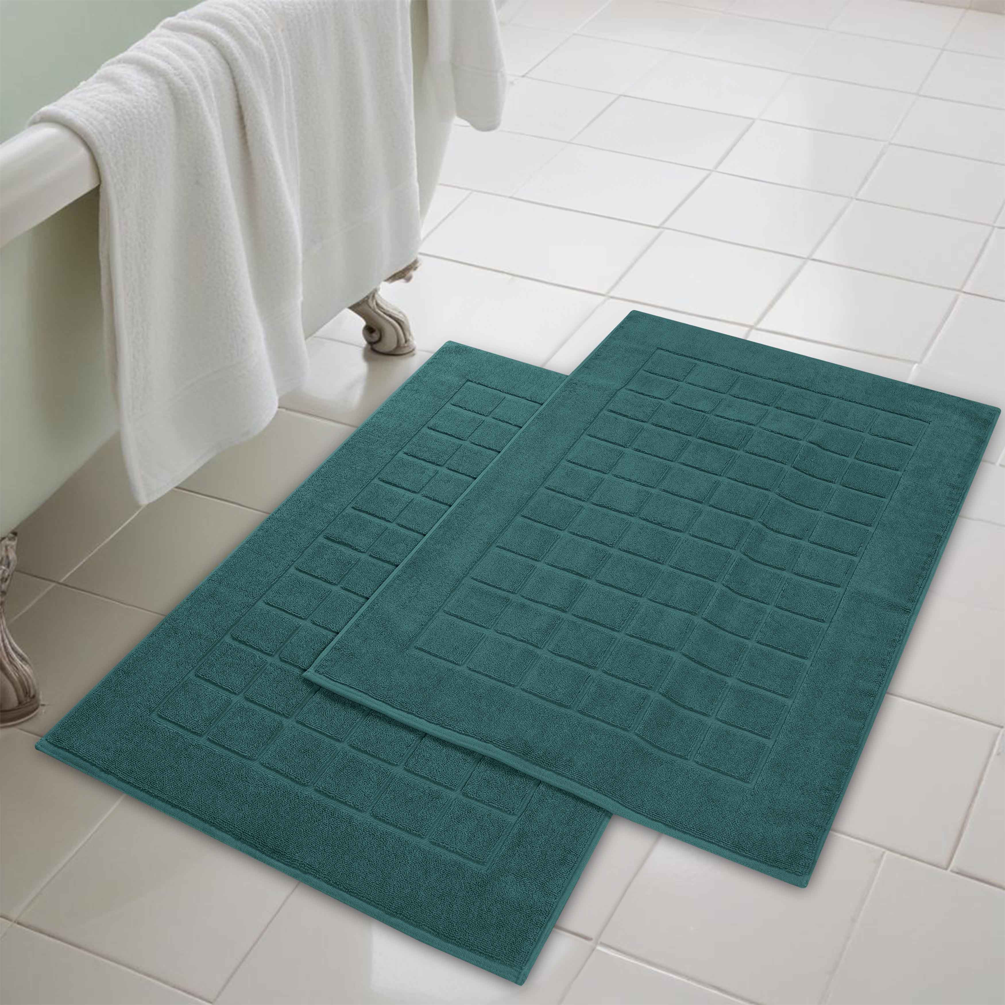 Nora Cotton Solid Absorbent Thick Checkered Washable Bath Mat Set of 2 - Bath Mats by Superior Brand
