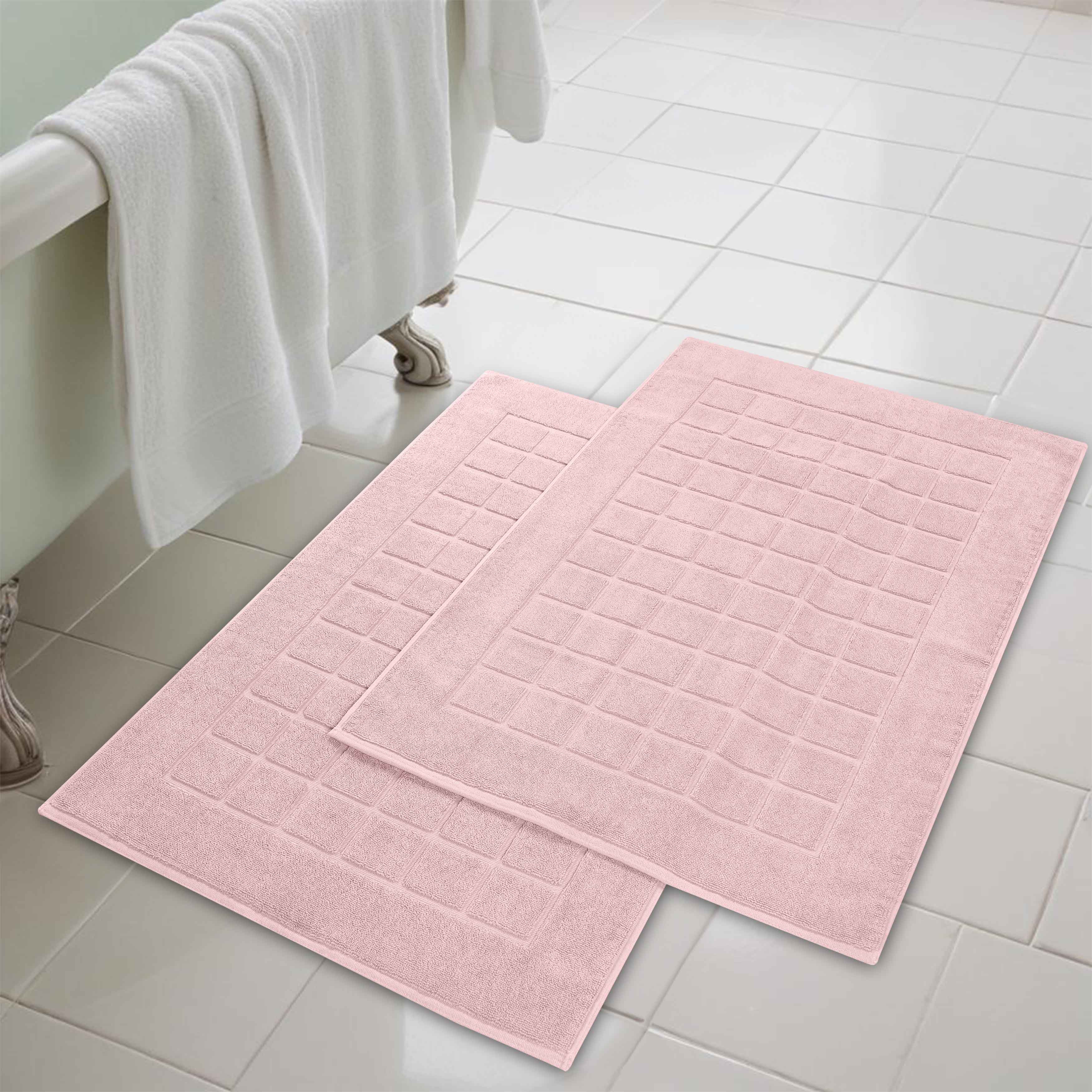 Nora Cotton Solid Absorbent Thick Checkered Washable Bath Mat Set of 2 - Bath Mats by Superior Brand