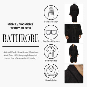 Cotton Ultra-Soft Terry Adult Unisex Lightweight Luxury Bathrobe - Black