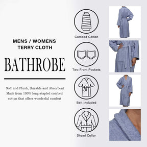 Cotton Ultra-Soft Terry Adult Unisex Lightweight Luxury Bathrobe - Blue