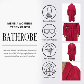 Cotton Ultra-Soft Terry Adult Unisex Lightweight Luxury Bathrobe -  Cranberry