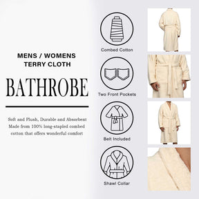 Cotton Ultra-Soft Terry Adult Unisex Lightweight Luxury Bathrobe - Ivory
