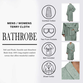 Cotton Ultra-Soft Terry Adult Unisex Lightweight Luxury Bathrobe - Sage