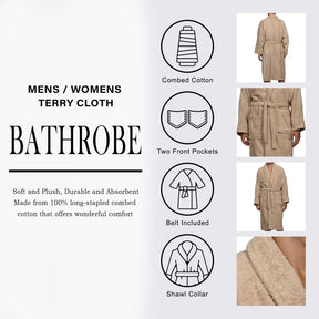 Cotton Ultra-Soft Terry Adult Unisex Lightweight Luxury Bathrobe - Taupe