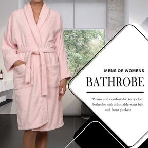 Cotton Ultra-Soft Terry Adult Unisex Lightweight Luxury Bathrobe - Pink