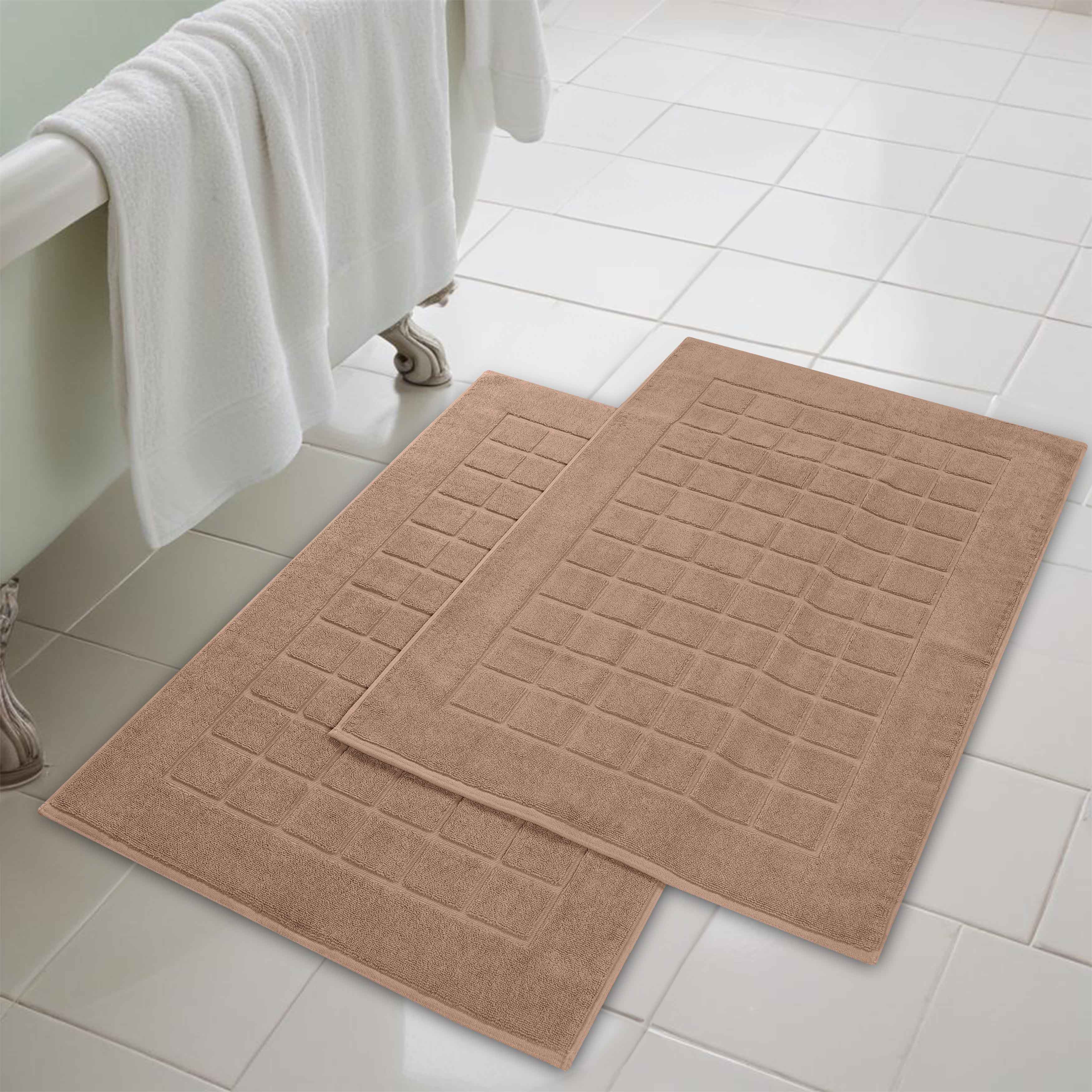 Nora Cotton Solid Absorbent Thick Checkered Washable Bath Mat Set of 2 - Bath Mats by Superior Brand