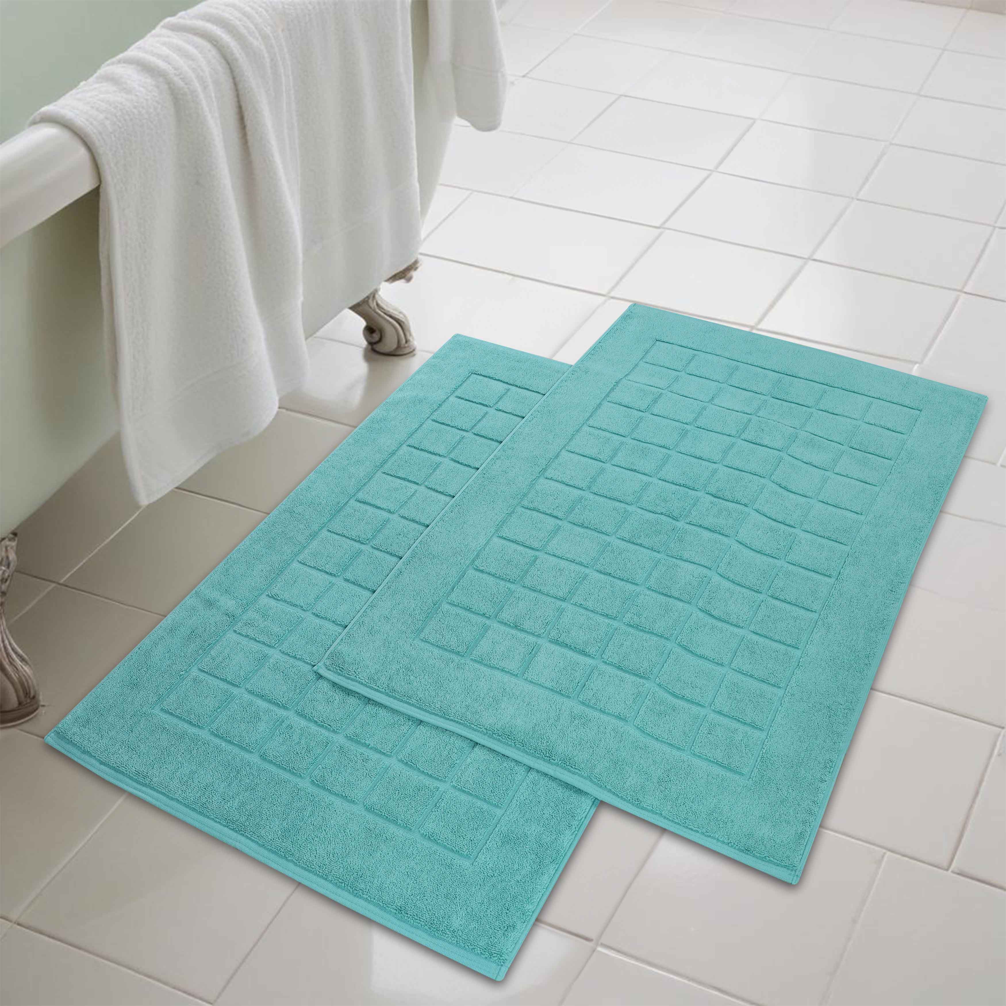 Nora Cotton Solid Absorbent Thick Checkered Washable Bath Mat Set of 2 - Bath Mats by Superior Brand