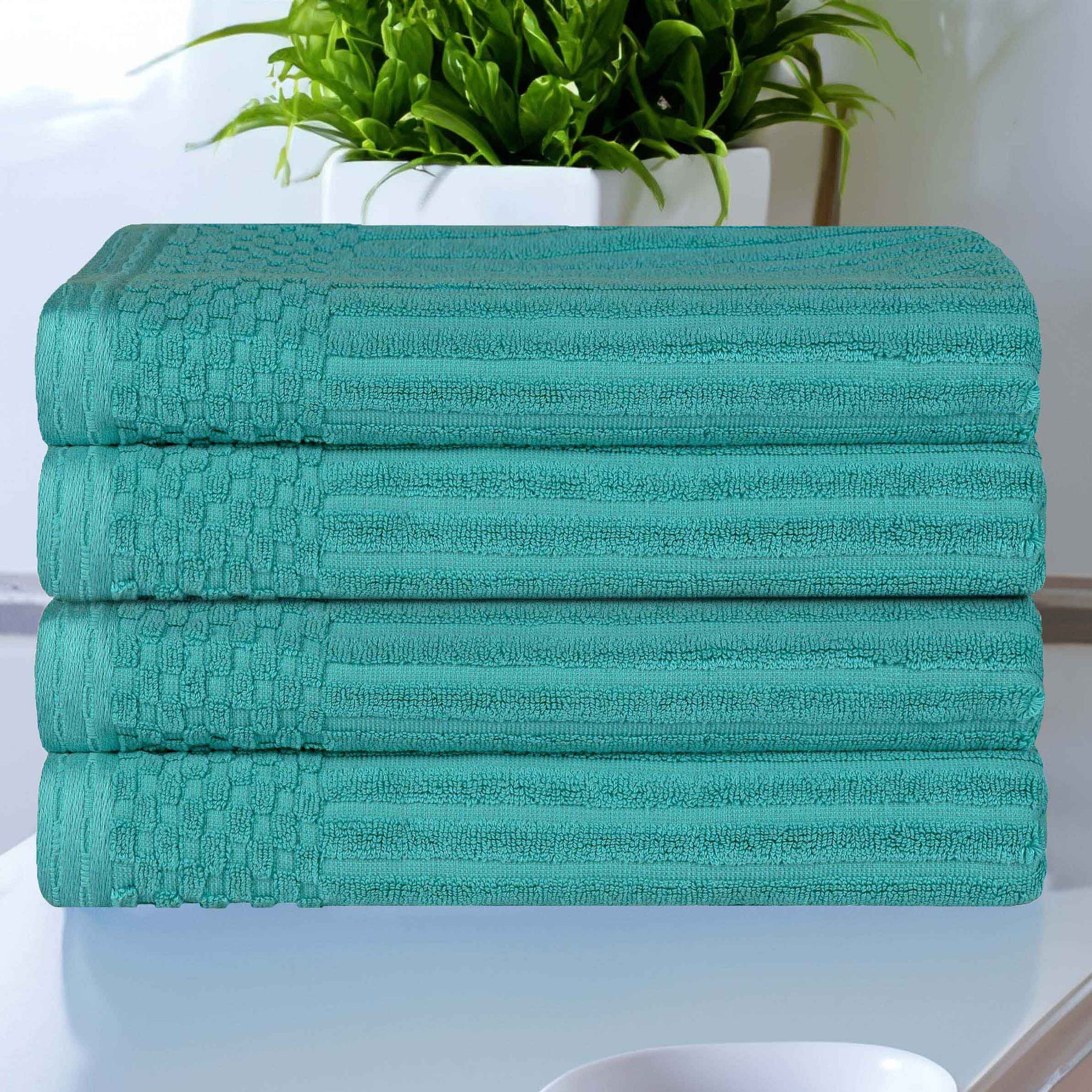Soho Ribbed Cotton Absorbent Bath Towel Set of 4 - Turquoise