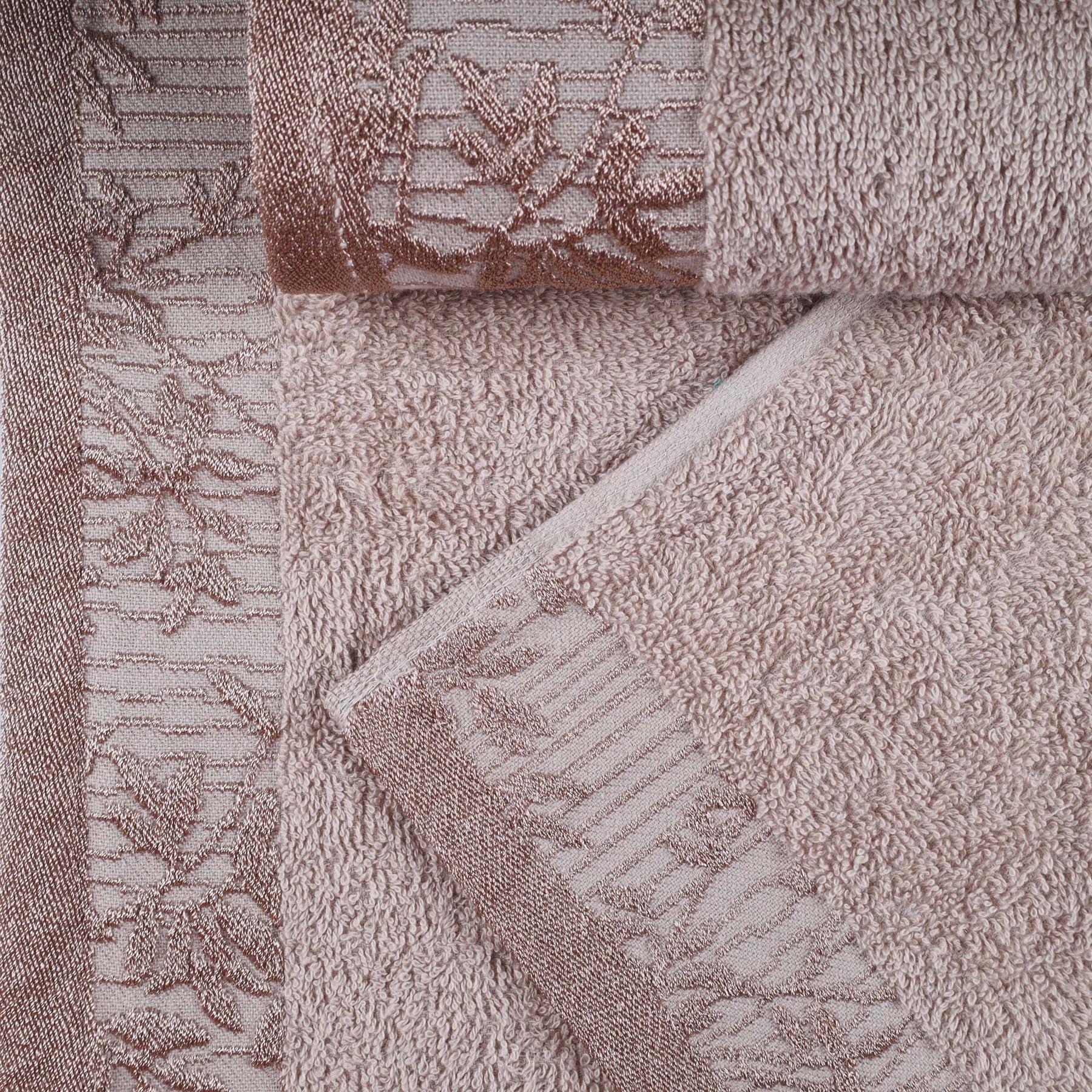 Superior Wisteria Cotton Floral Jacquard Border Hand Towels  - Frappe