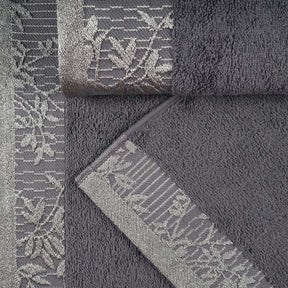 Superior Wisteria Cotton Floral Jacquard Border Hand Towels - Grey