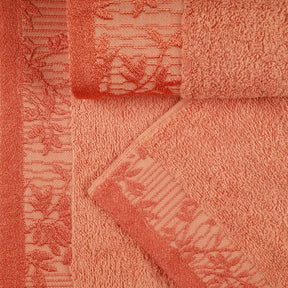 Superior Wisteria Cotton Floral Jacquard Border Hand Towels  - Mandarian