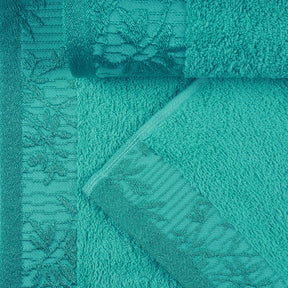 Superior Wisteria Cotton Floral Jacquard Border Bath Towels  - Turquoise