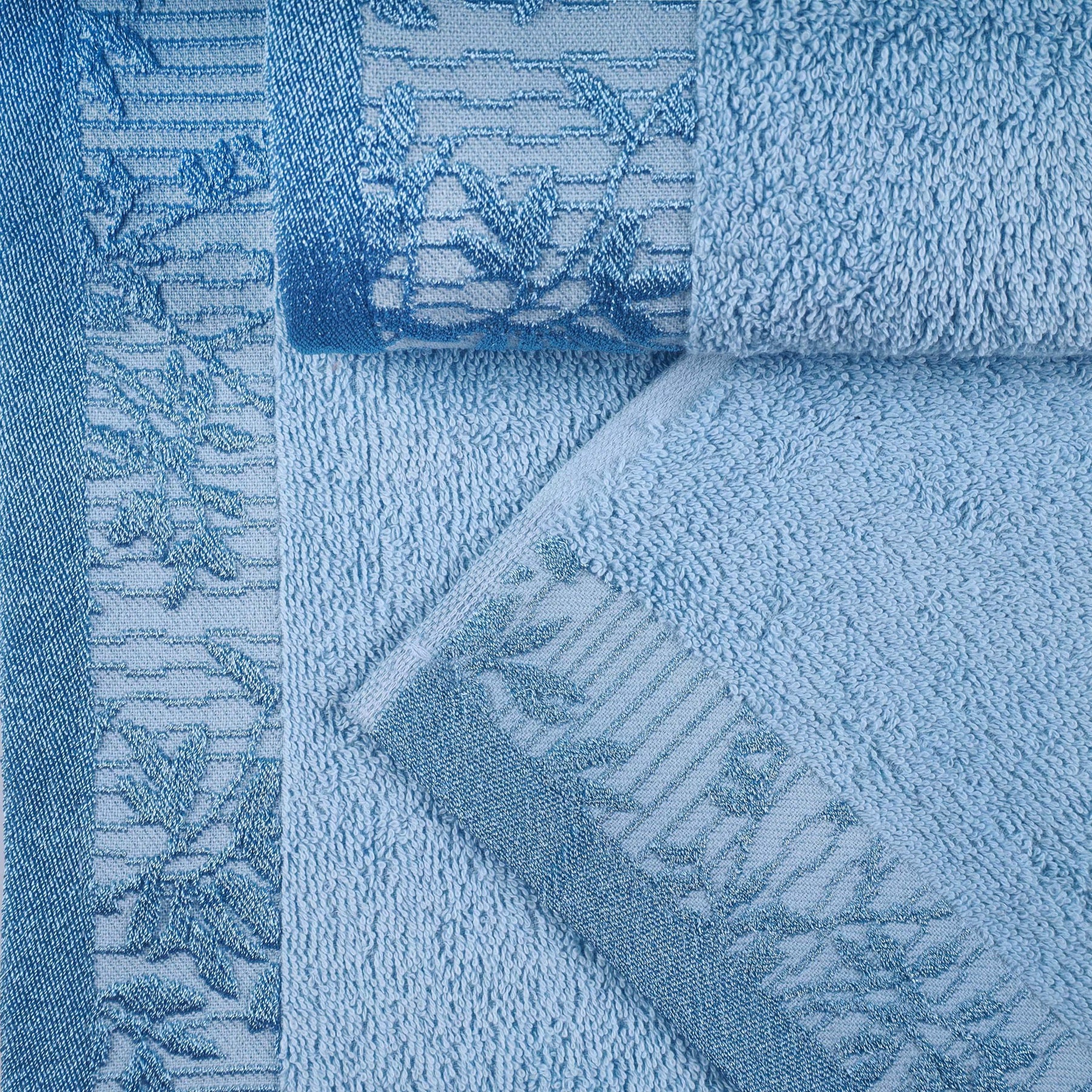 Superior Wisteria Cotton Floral Jacquard 8 Piece Towel Set - Waterfall