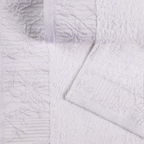 Superior Wisteria Cotton Floral Jacquard Border Hand Towels  - White-White