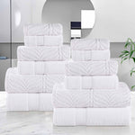 Chevron Zero Twist Solid and Jacquard Soft Cotton 12 Piece Towel Set - Towel Set by Superior Brand