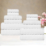 Zuma Zero Twist Cotton Medium Weight Waffle Stripes 12 Piece Towel Set - Towel Set by Superior Brand