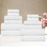 Zuma Zero Twist Cotton Medium Weight Waffle Stripes 12 Piece Towel Set - Towel Set by Superior Brand
