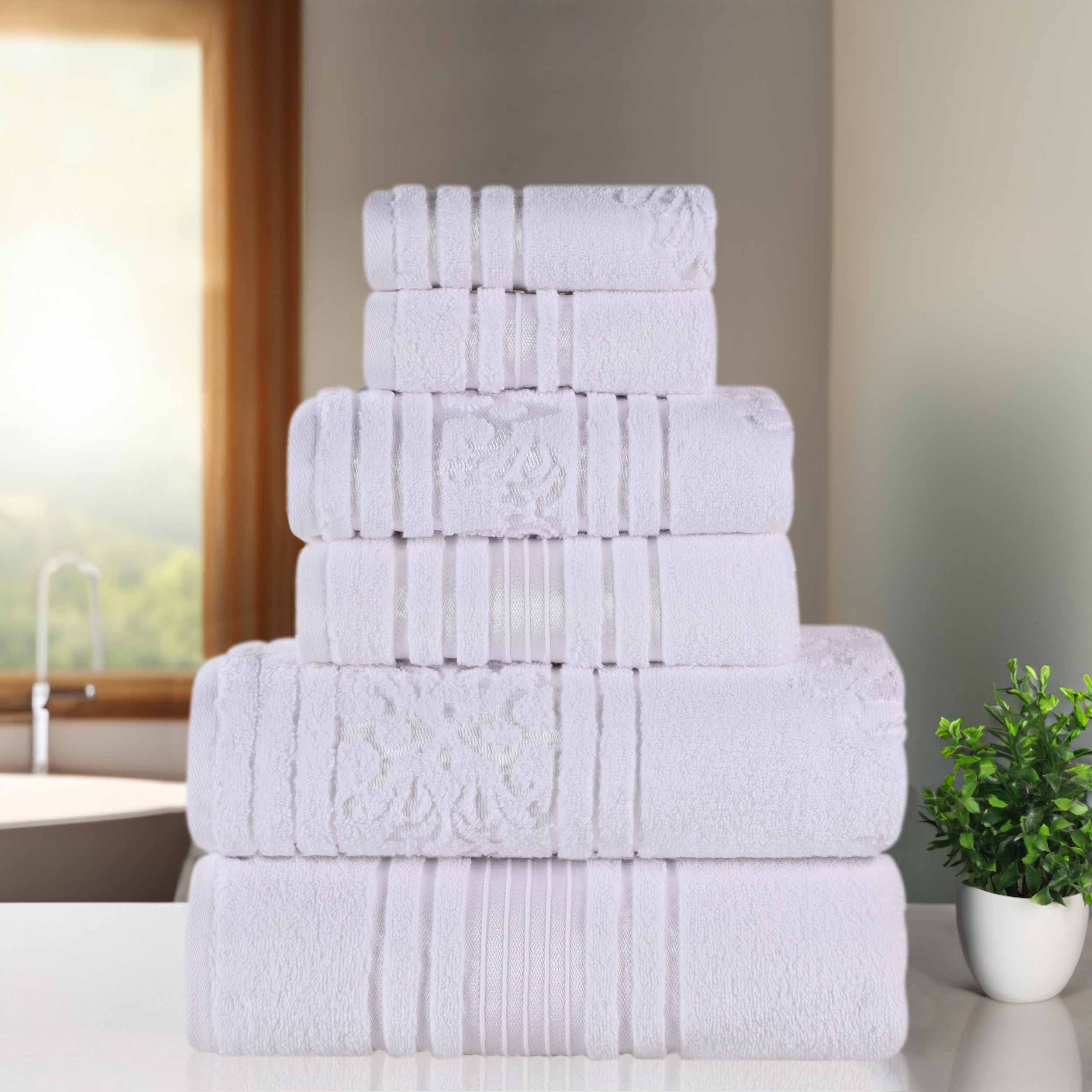 Sadie Zero Twist Cotton Solid and Jacquard Floral 6 Piece Towel Set - Towel Set by Superior Brand