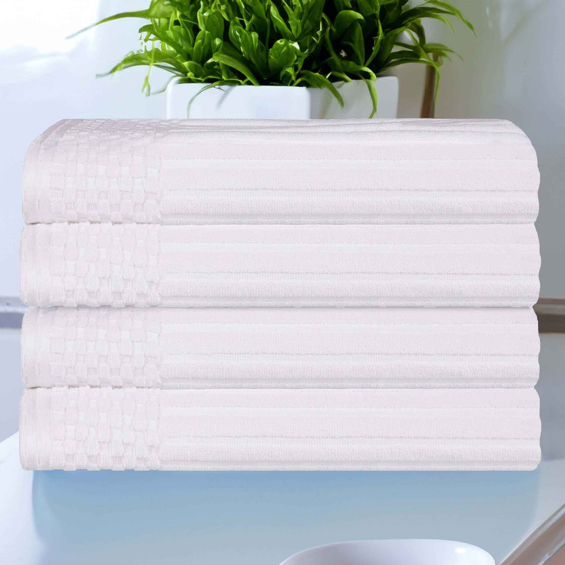 Soho Ribbed Cotton Absorbent Bath Towel Set of 4 - White