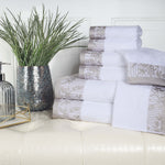 Cotton Floral Jacquard Towel Set 8-Piece - Wisteria - Towel Set by Superior Brand