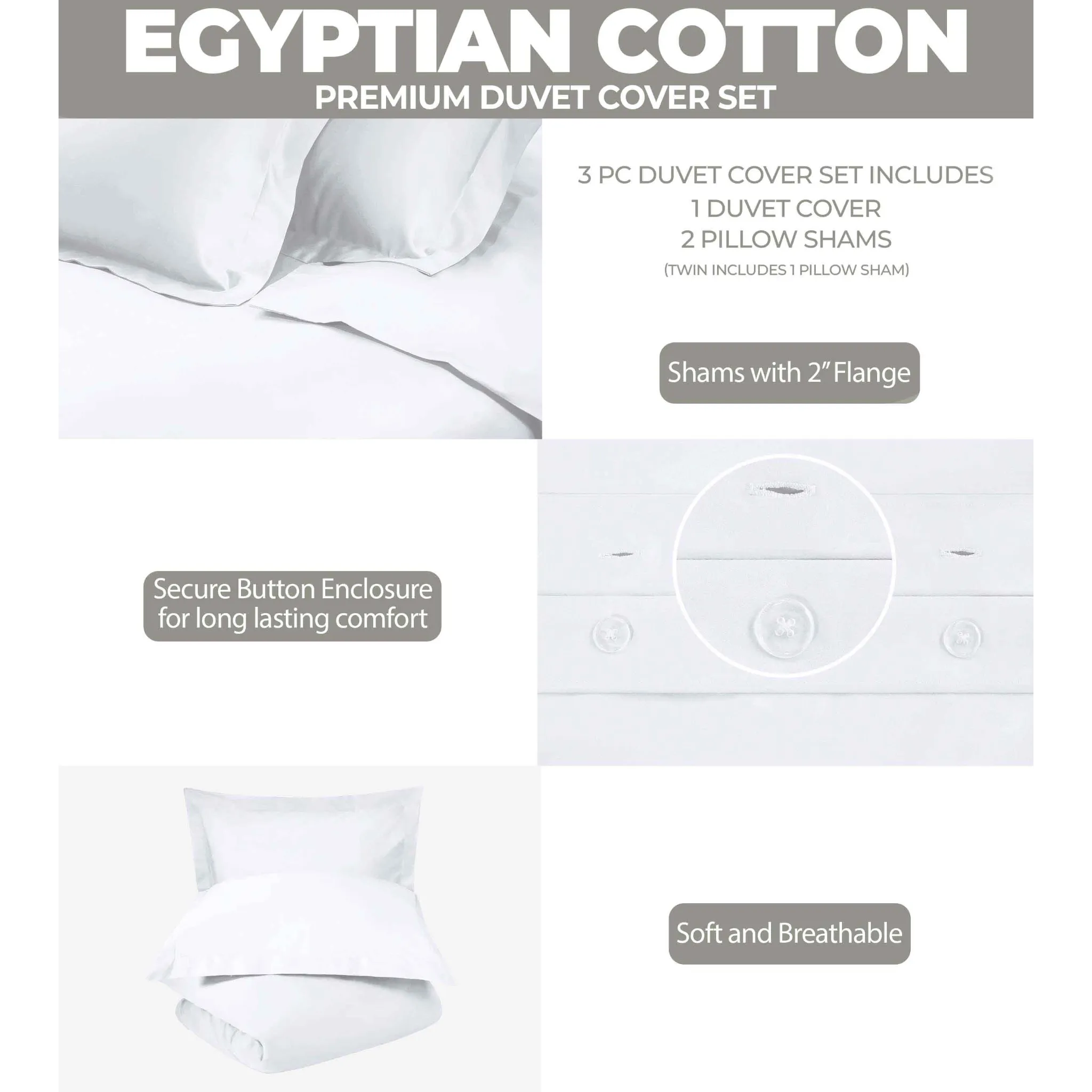 Egyptian Cotton 400 Thread Count Solid Luxury Duvet Cover Set - Egyptian Cotton Duvet Cover Set by Superior Brand