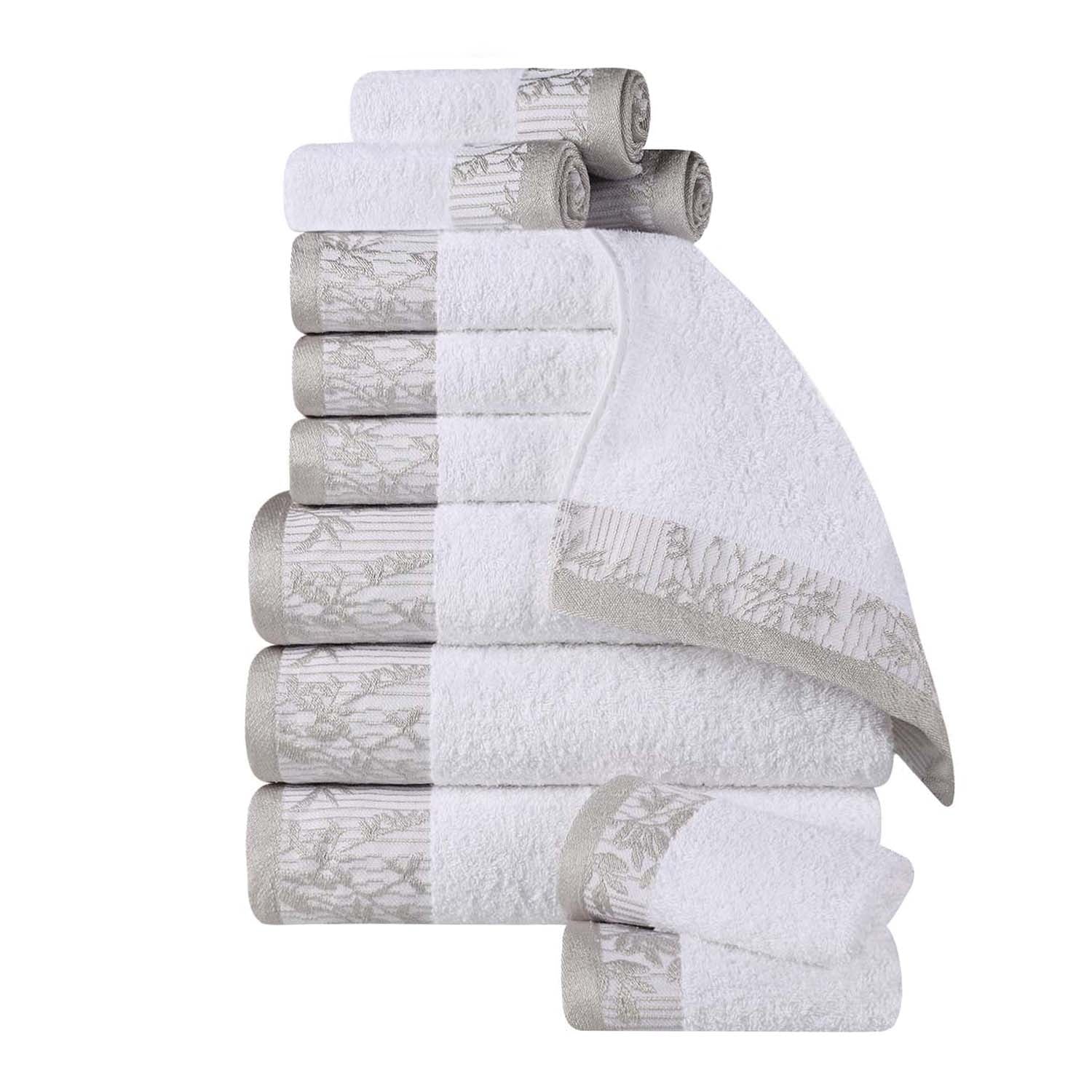 Wisteria Cotton Medium Weight Floral Jacquard Border 12 Piece Towel Set - Towel Set by Superior Brand