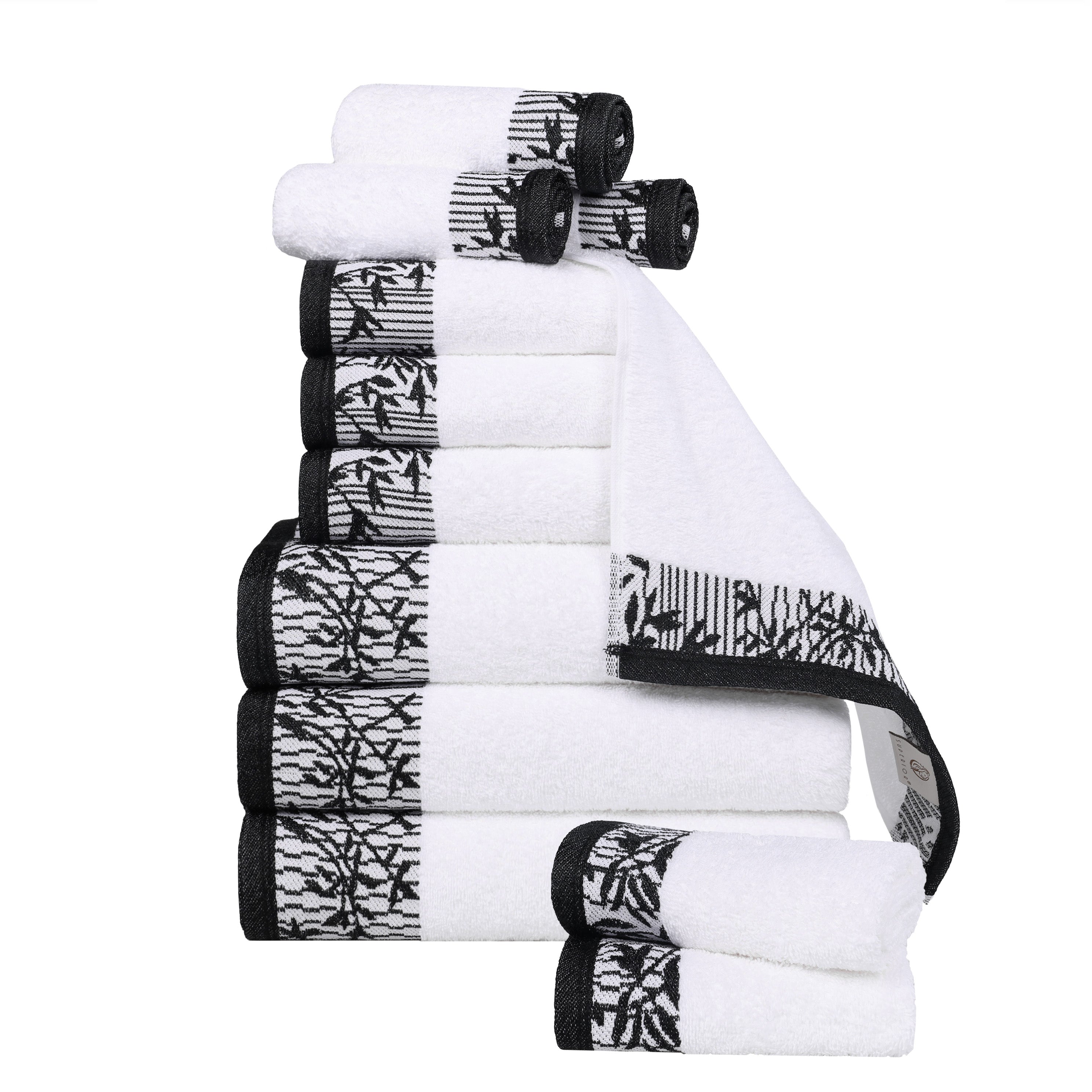 Wisteria Cotton Medium Weight Floral Jacquard Border 12 Piece Towel Set - Towel Set by Superior Brand