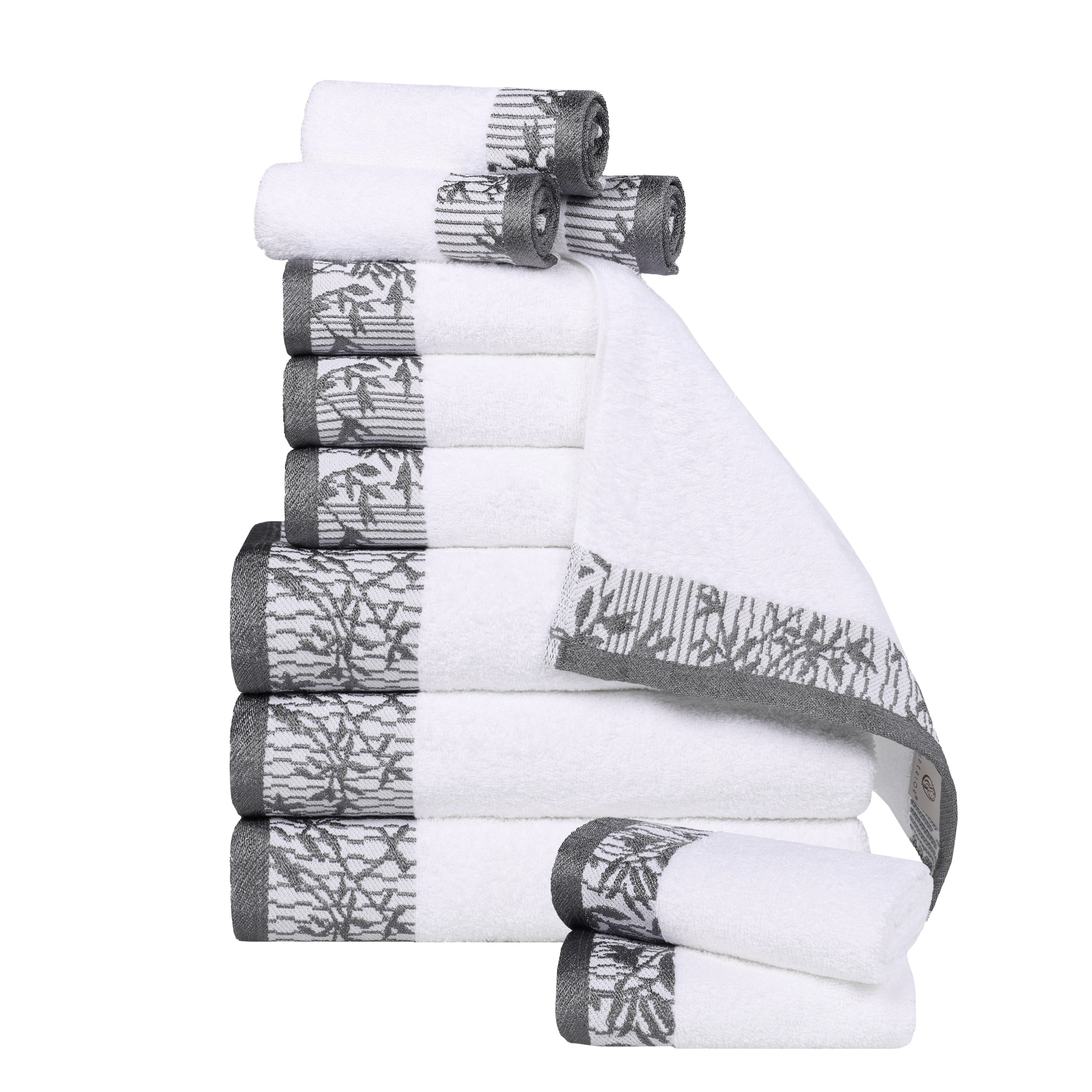Wisteria Cotton Medium Weight Floral Jacquard Border 12 Piece Towel Set - Towel Set by Superior Brand