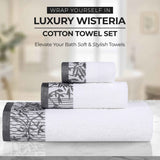 Wisteria Cotton Medium Weight Floral Jacquard Border 12 Piece Towel Set - Towel Set by Superior Brand