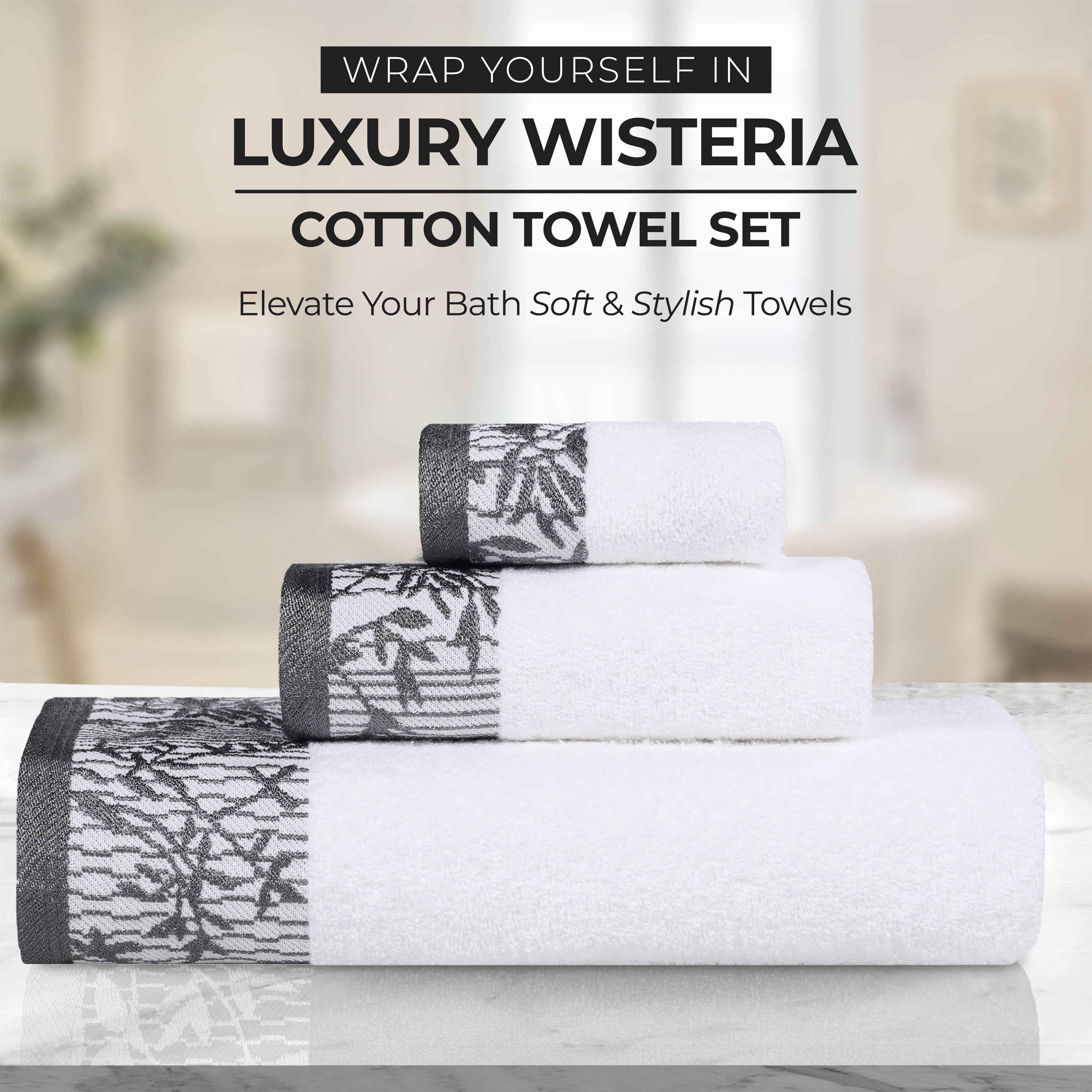 Wisteria Cotton Medium Weight Floral Jacquard Border 12 Piece Towel Set - Towel Set by Superior Brand
