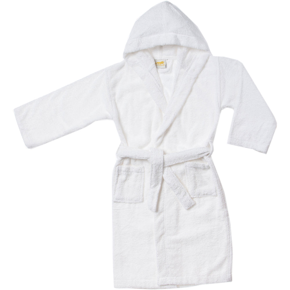 Cotton Ultra-Soft Terry Lightweight Kids Unisex Hooded Bathrobe - White