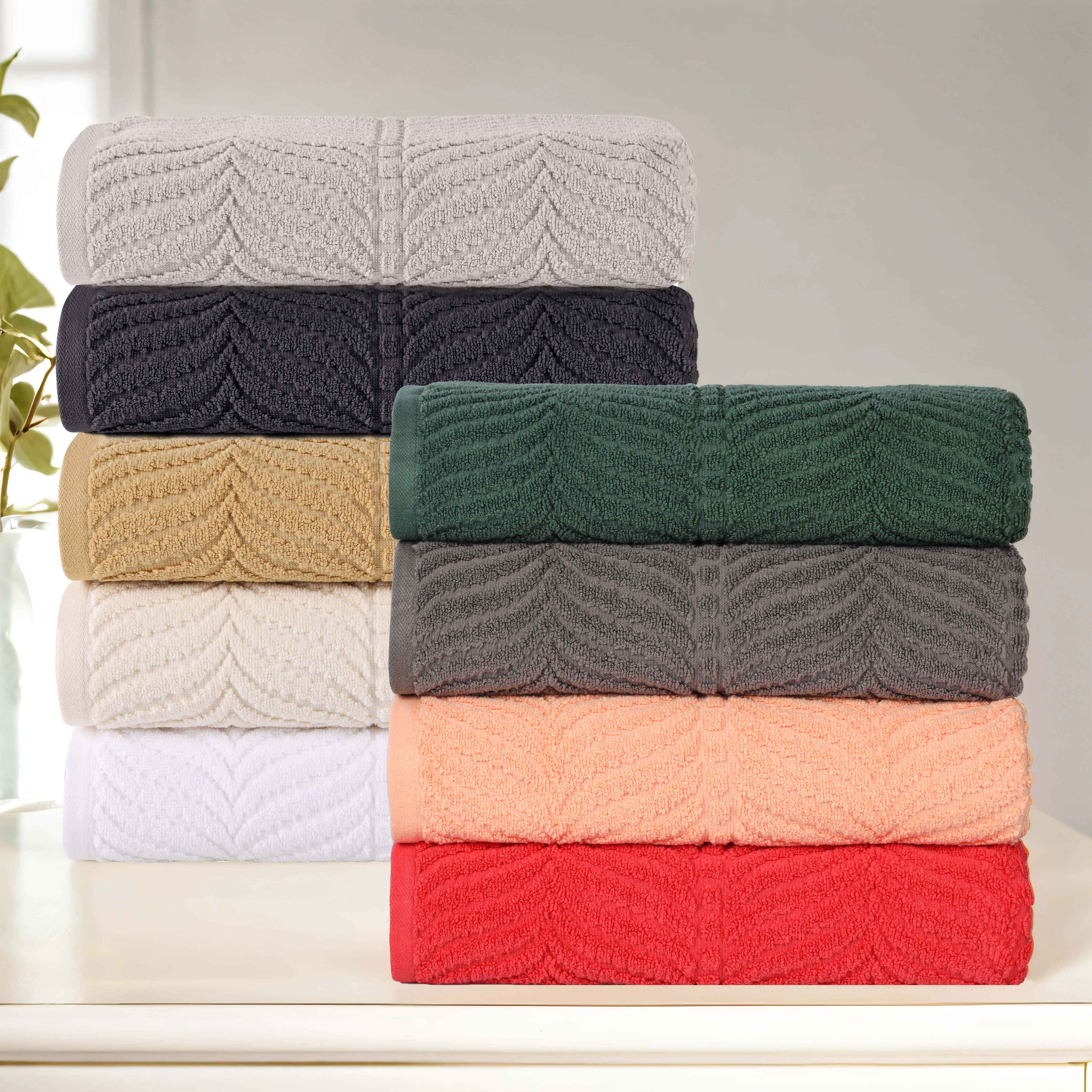 Chevron Zero Twist Solid and Jacquard Soft Cotton 12 Piece Towel Set - Towel Set by Superior Brand