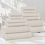 Amelia Cotton Blend Textured Diagonal Ribbed 12 Piece Towel Set - Towel Set by Superior Brand