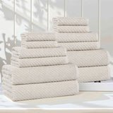Amelia Cotton Blend Textured Diagonal Ribbed 12 Piece Towel Set - Towel Set by Superior Brand