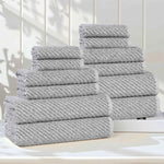 Amelia Cotton Blend Textured Diagonal Ribbed 12 Piece Towel Set - Towel Set by Superior Brand