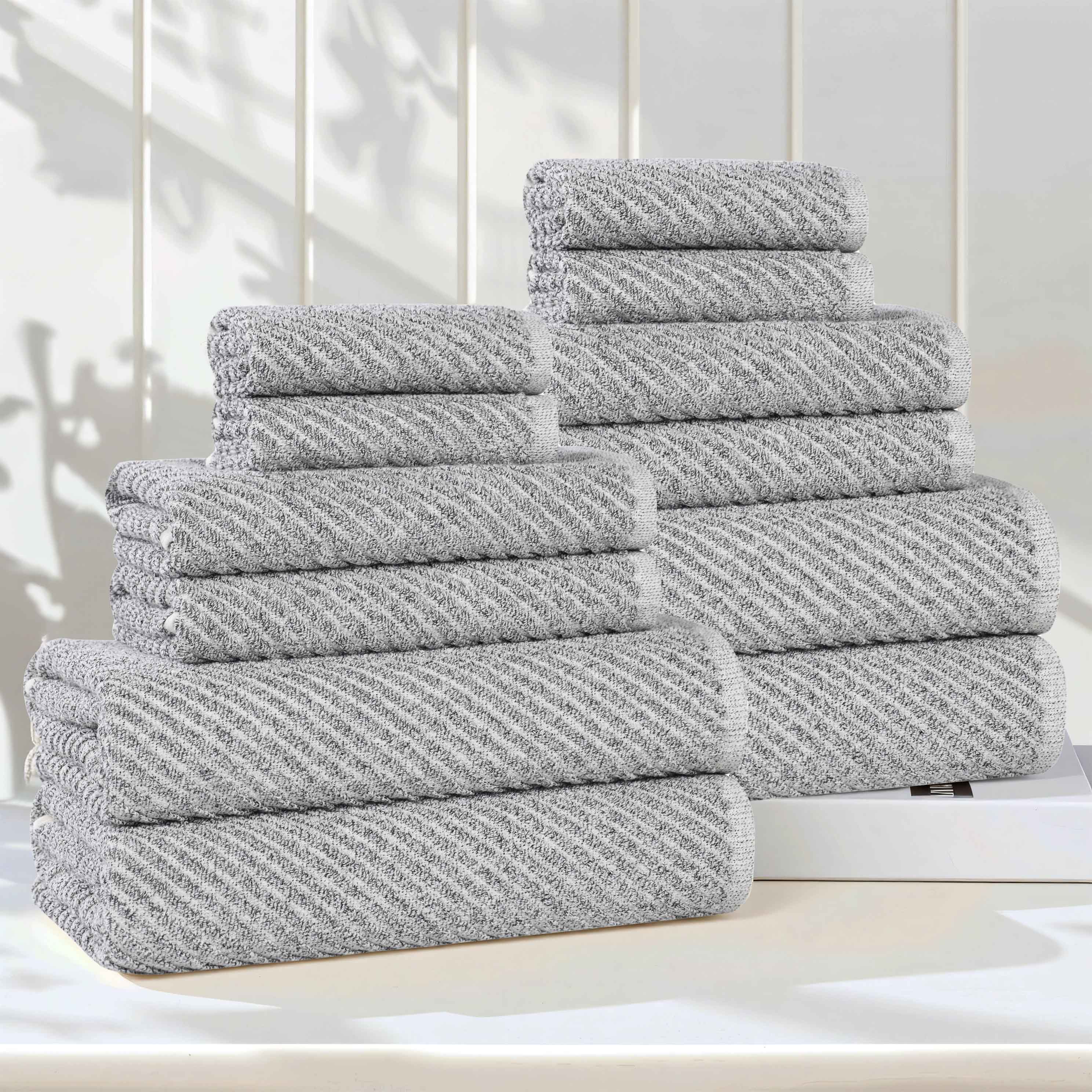 Amelia Cotton Blend Textured Diagonal Ribbed 12 Piece Towel Set - Towel Set by Superior Brand