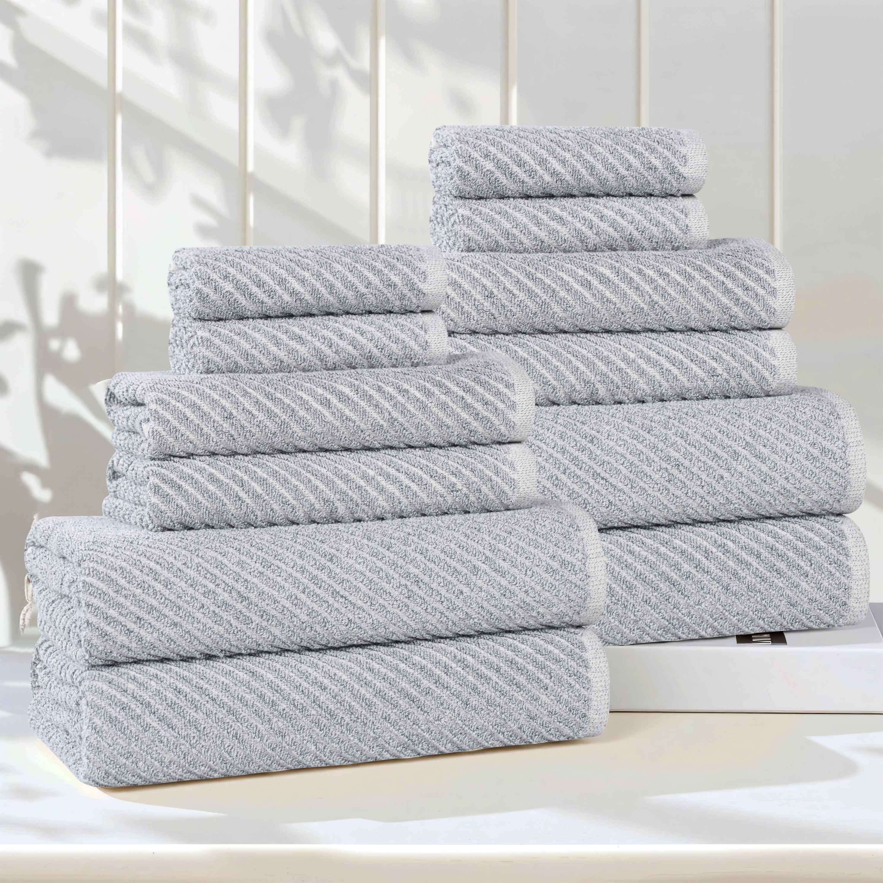 Amelia Cotton Blend Textured Diagonal Ribbed 12 Piece Towel Set - Towel Set by Superior Brand