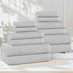 Amelia Cotton Blend Textured Diagonal Ribbed 12 Piece Towel Set - Towel Set by Superior Brand
