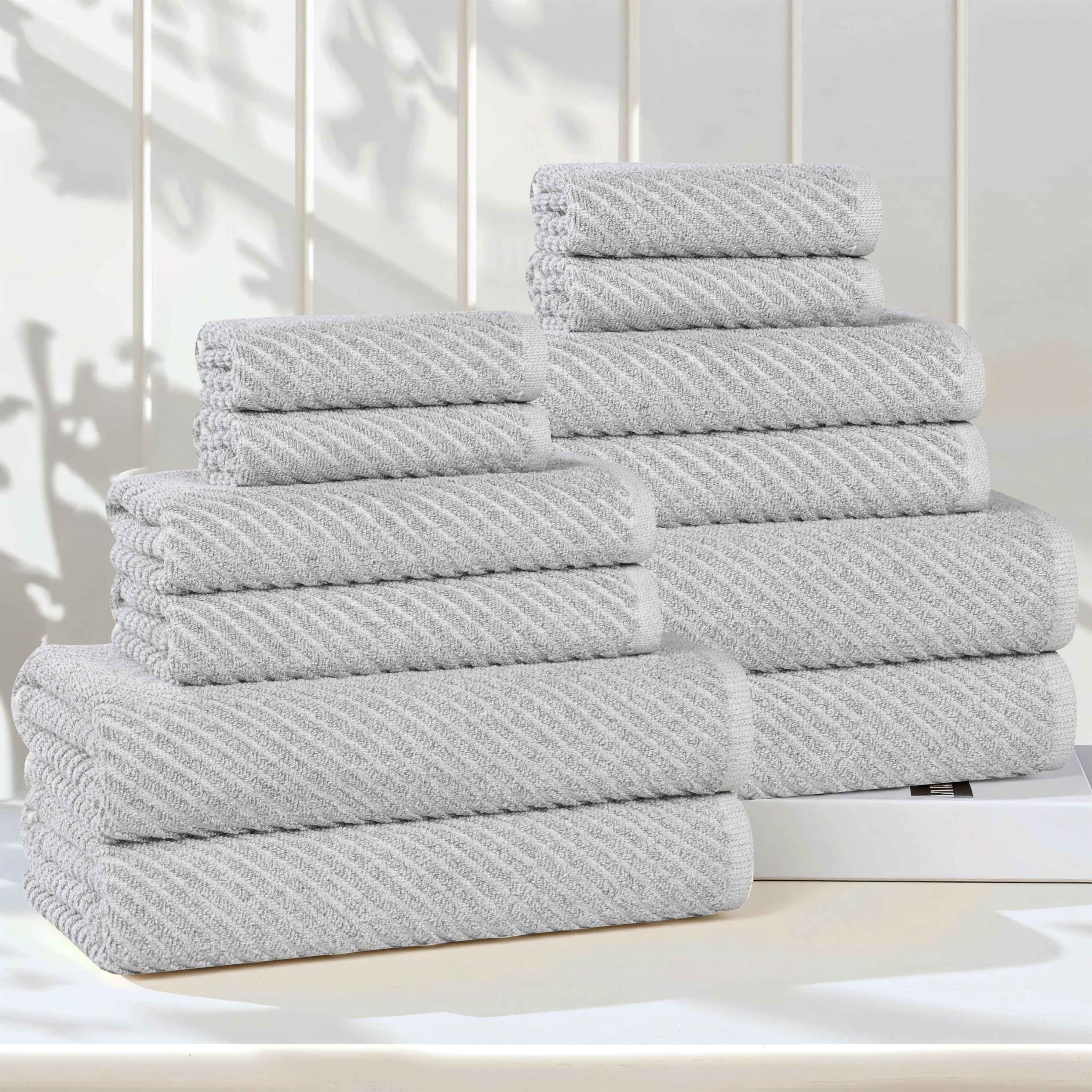 Amelia Cotton Blend Textured Diagonal Ribbed 12 Piece Towel Set - Towel Set by Superior Brand