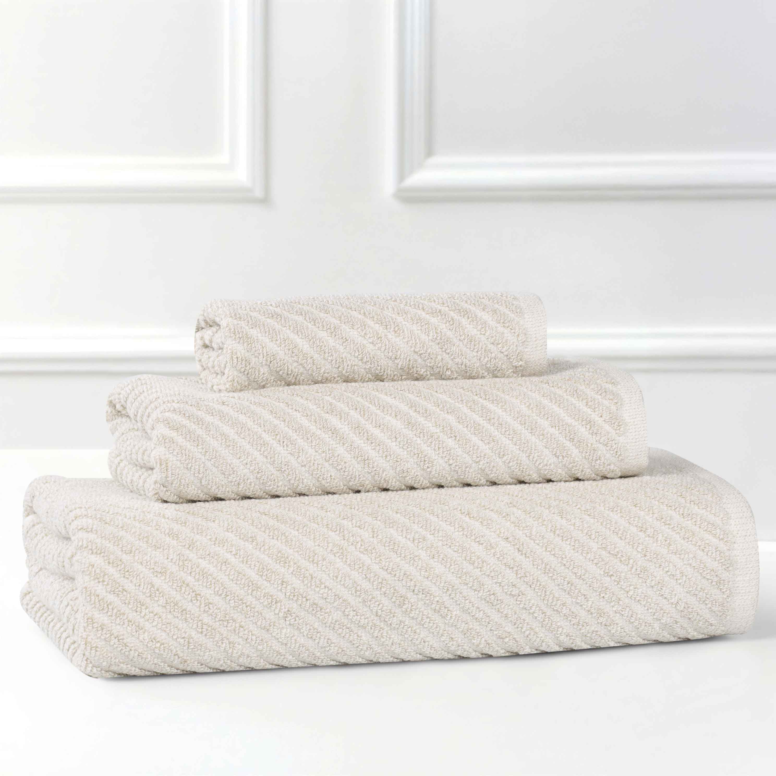 Amelia Cotton Blend Textured Diagonal Ribbed 3 Piece Towel Set - Towel Set by Superior Brand