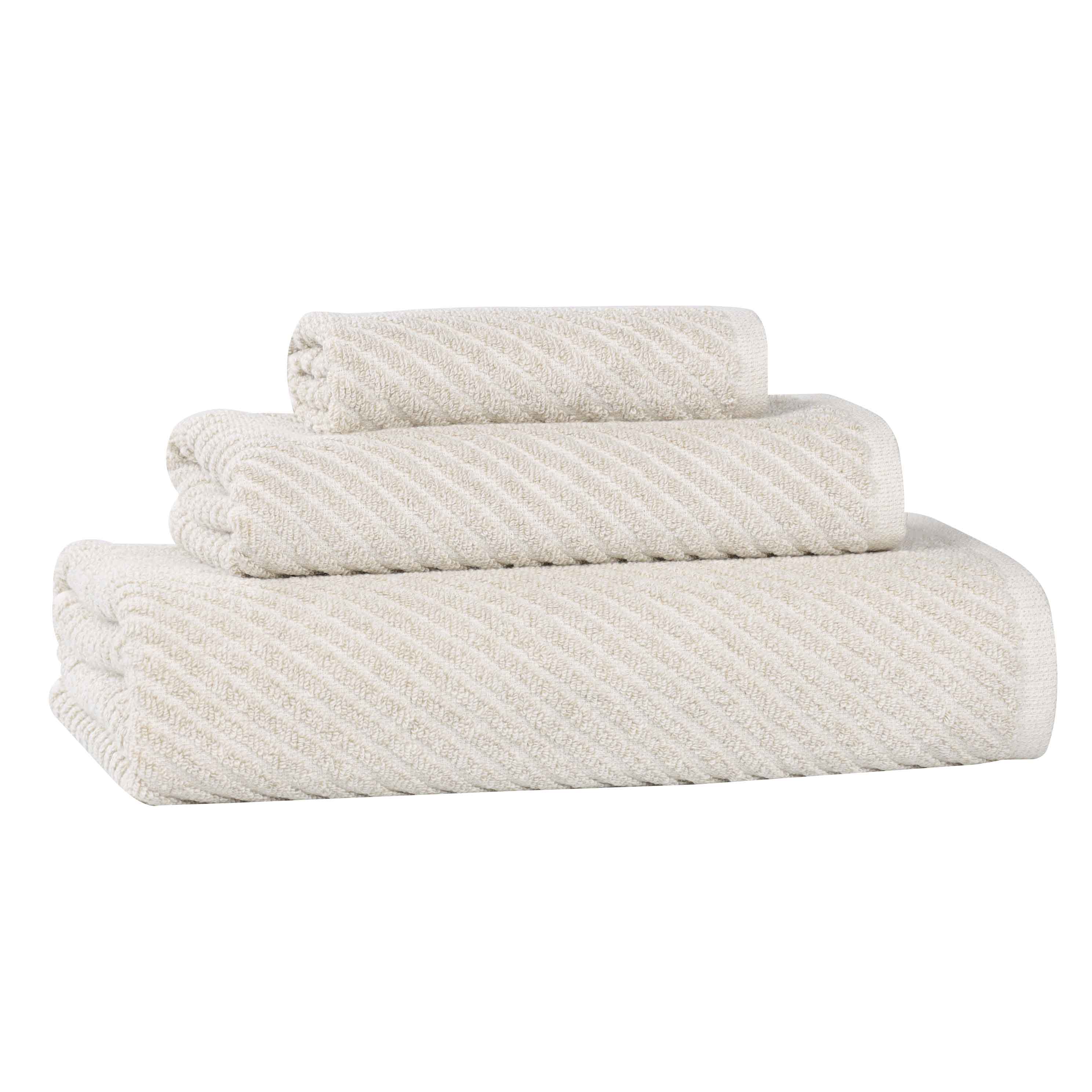 Amelia Cotton Blend Textured Diagonal Ribbed 3 Piece Towel Set - Towel Set by Superior Brand